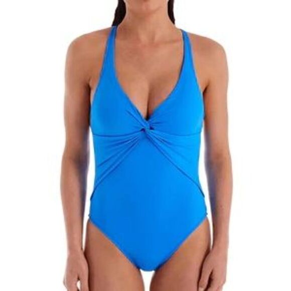 New. Blue Rod Beattie Twist and Shout Plunge One Piece Swimsuit. Size 14. Normal - Picture 2 of 11
